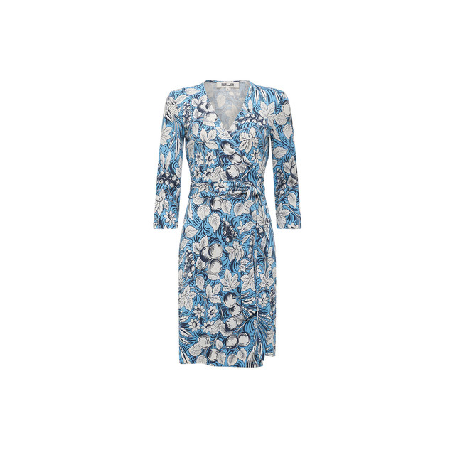 DVF Dream Blue Bird of Paradise V-neck Wrap Dress