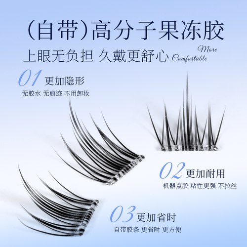 儒琳诗免胶无梗假睫毛山茶花仿真自然新款透明梗懒人自粘下眼睫毛 - 图2