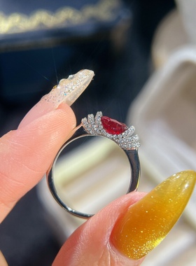 天然鸽血红太阳石经典气质设计款高级S925银戒指