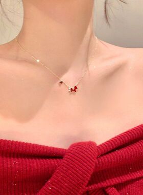 新年红色金边小马项链女轻奢高级