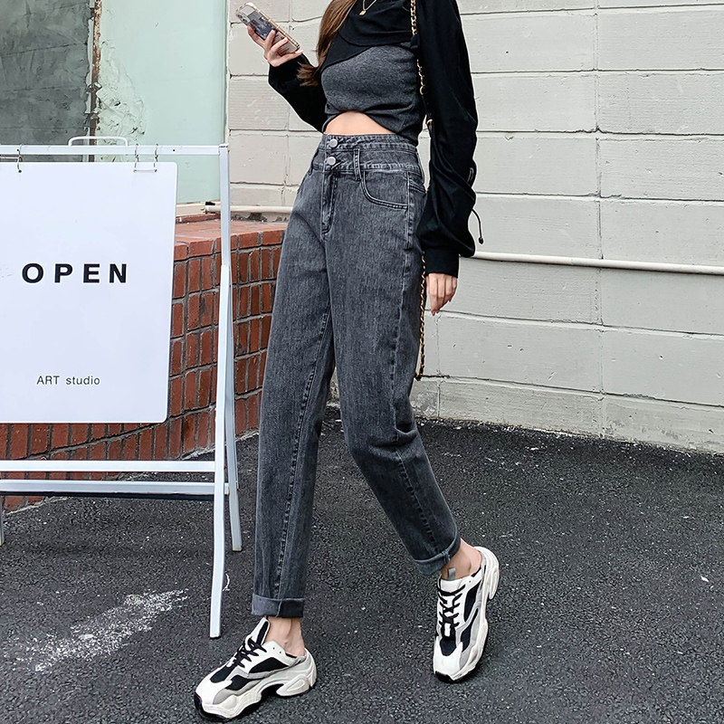 哈伦宽松直筒2021年新款秋装牛仔裤 温梦妃牛仔裤