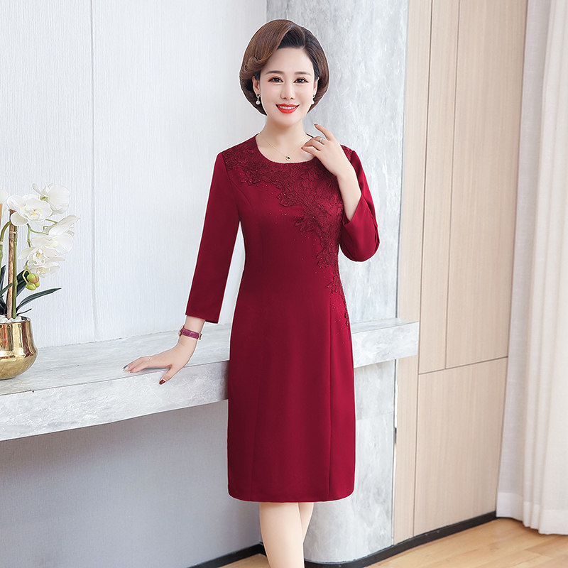 春秋女装中年妈妈装高档高贵连衣裙 音妮卡中老年女装