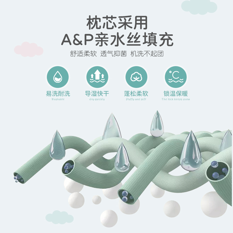 匹鲁儿童枕头四季通用幼儿园宝宝卡通纯棉豆豆枕可水洗速干婴儿枕