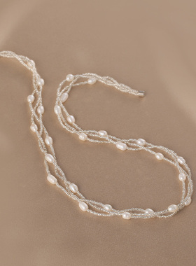 花迹白色多层叠戴项链女