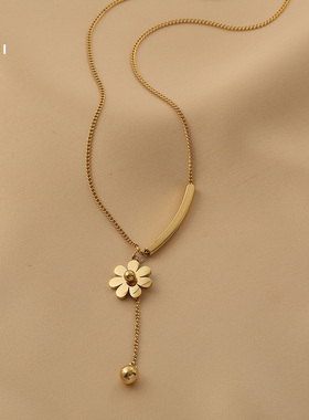 花迹小雏菊花朵锁骨链钛钢项链女