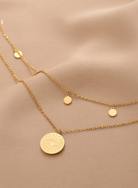 花迹小众项链高级感双层叠戴锁骨链女冷淡风轻奢复古气质颈链首饰