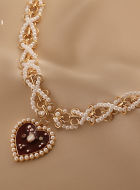 花迹高级感爱心设计感珍珠项链女