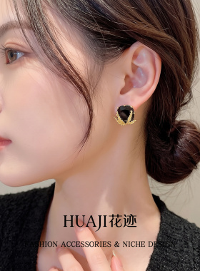 花迹麦穗方钻耳钉女高级感复古