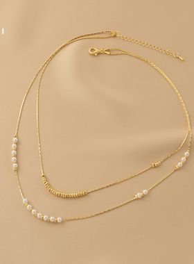 小众设计感珍珠花迹双层叠戴