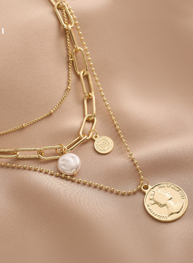 花迹巴洛克珍珠颈链女多层叠戴项链2026新款爆款小众锁骨链首饰潮