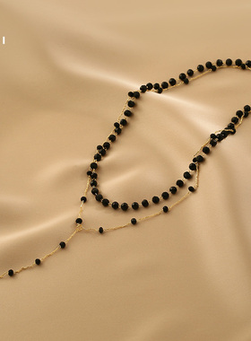 黑色项链花迹双层叠戴