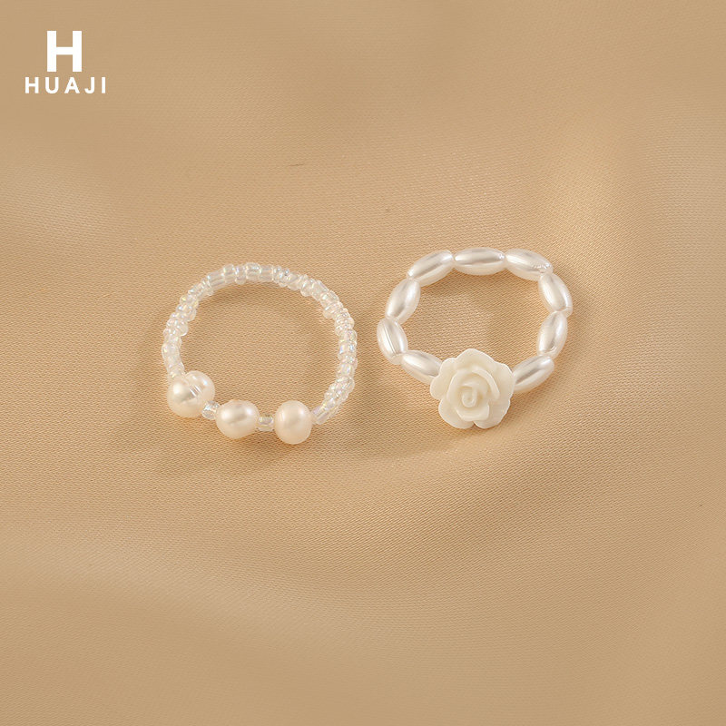Flower trace white rose flower ring personality niche