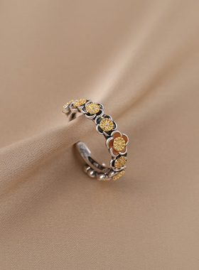 花迹花朵戒指女开口可调节