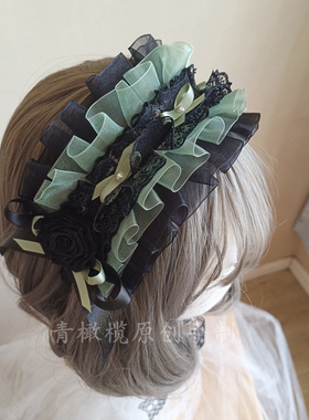 羊兰人面花lolita发带黑绿洛丽塔