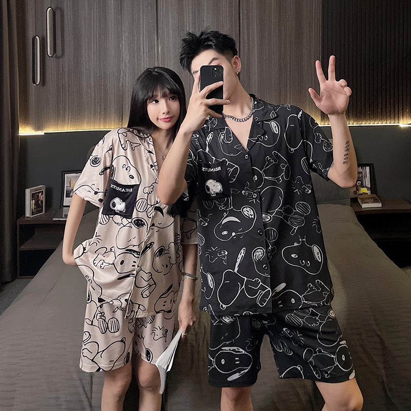 情侣睡衣女士夏季薄款短袖卡通爆款2025年新款男士简约家居服套装