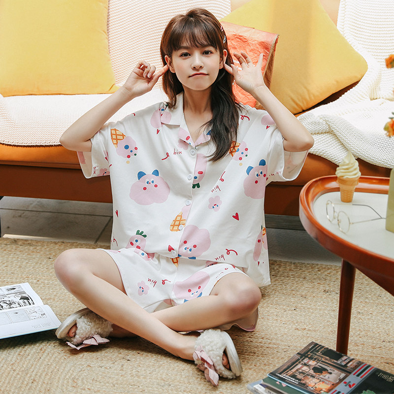 夏短袖2022年新款ins风纯棉睡衣 可爱伴睡衣/家居服套装