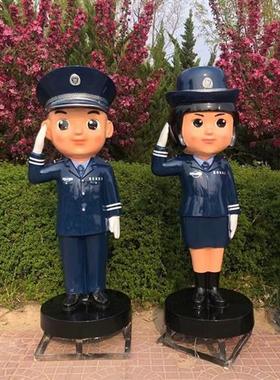 卡通消防员主题人物雕塑玻璃钢定制仿铜广场户外公仔公园大型摆件