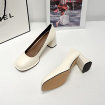 Face-style Mary Treasures Shoes Women 2023 New Fall Square Heads High Heels Shoes 100 Hitch Retro Jk Small Leather Shoes Rough Heel Single Shoes