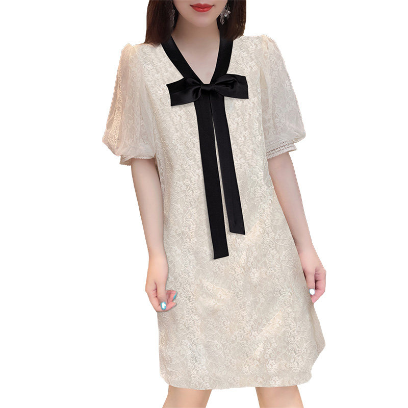 设计感v领蝴蝶结系带修身连衣裙 蜜恒连衣裙