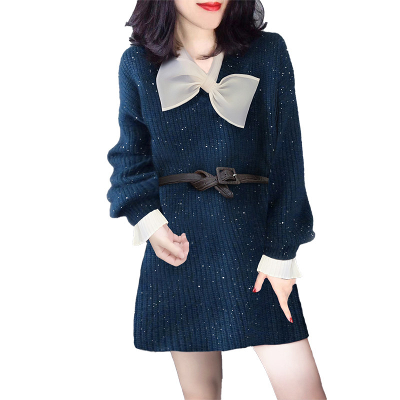 洋气收腰中长款气质打底针织连衣裙 蜜恒连衣裙