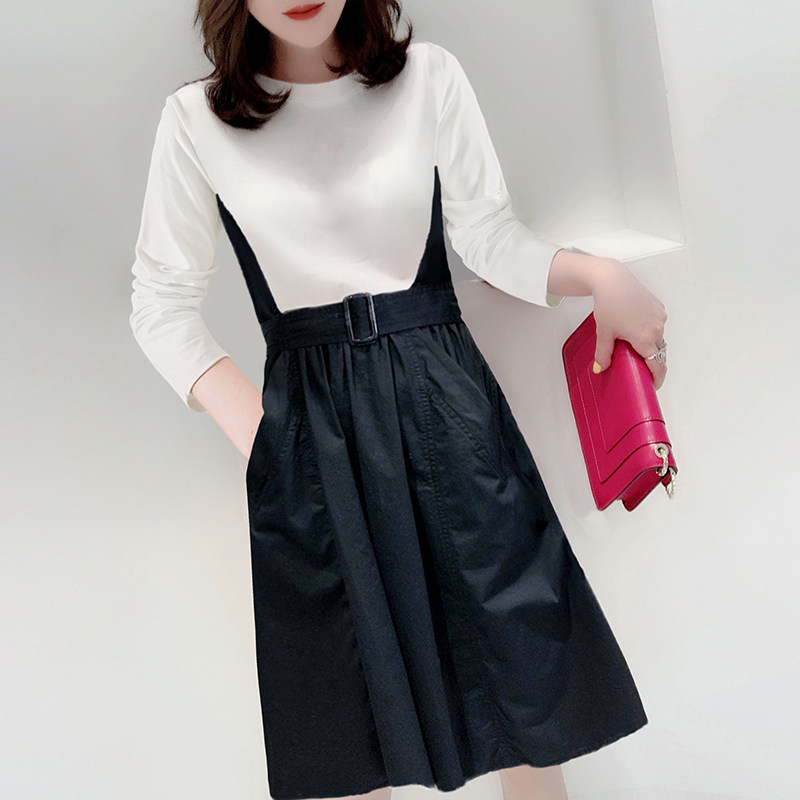 气质时尚收腰显瘦长袖黑白连衣裙 蜜恒连衣裙