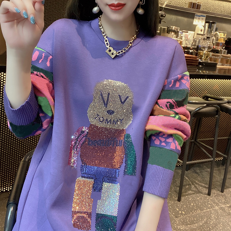 潮流减龄宽松小熊印花连衣裙卫衣裙 蜜恒连衣裙