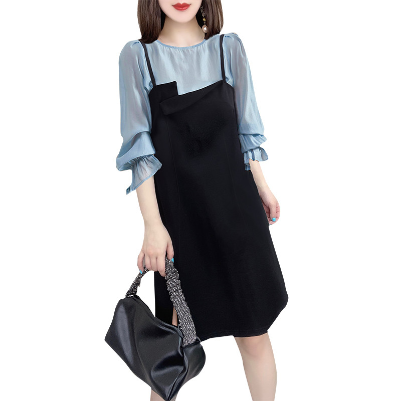 法式黑色圆领高级感气质吊带女衬衫 蜜恒连衣裙