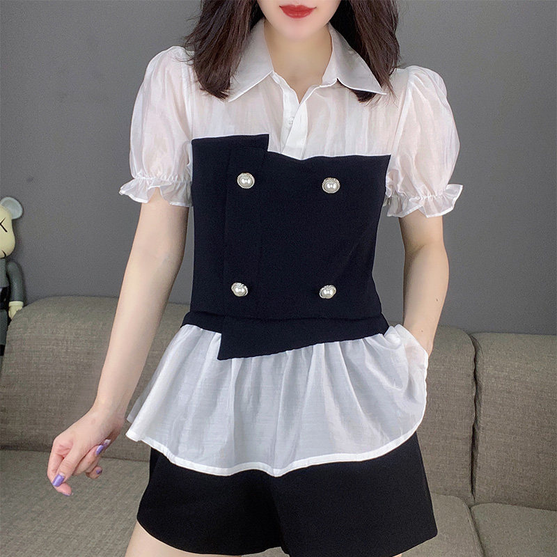 微透雪纺小衫假两件泡泡袖2020衬衫 蜜恒衬衫