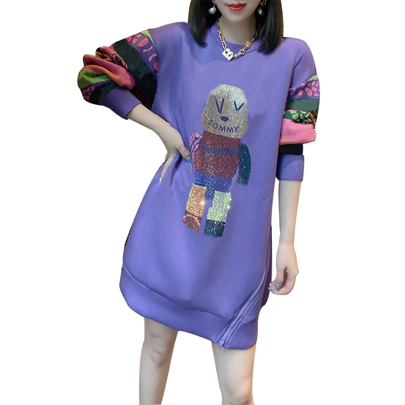 潮流减龄宽松小熊印花连衣裙卫衣裙 蜜恒连衣裙