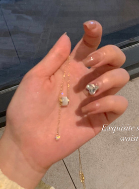 小蛮腰钛钢项链女ins风设计百搭辣妹锁骨链珍珠吊坠配饰轻奢