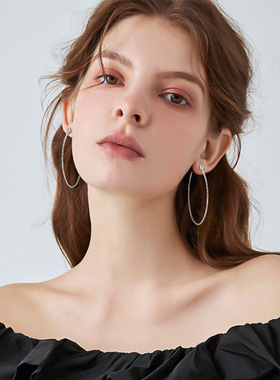 复古S925纯银莫桑石手链女款高级感夸张耳环女大耳圈