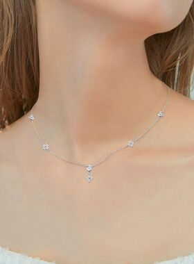 新款时尚小众四叶草项链女叠戴风s925纯银玫瑰金锁骨链高级