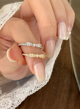 韩版轻奢小众设计水钻蝴蝶结戒指女时尚简约百搭高级感开口食指戒