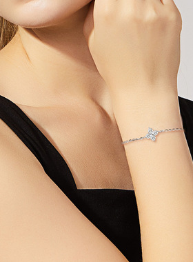 网红个性轻奢四叶草手链s925纯银莫桑钻石高级感手链