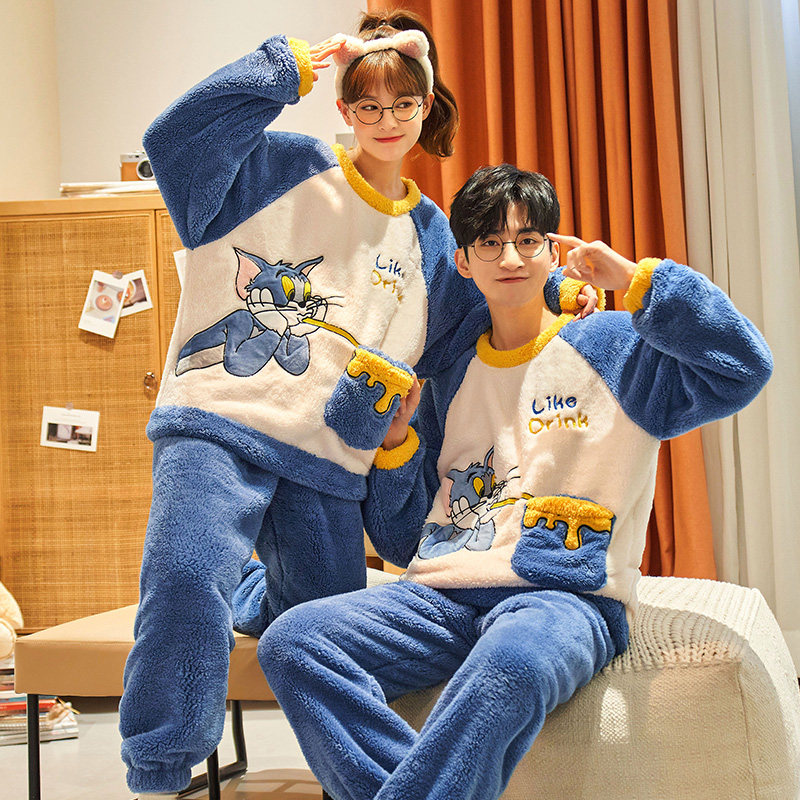 情侣秋冬款珊瑚绒加厚加绒卡通睡衣 芸茹媗睡衣/家居服套装