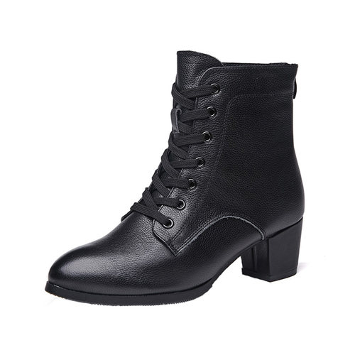 广场舞鞋女真皮软底高跟成人教师跳舞鞋专业交谊摩登国标拉丁舞靴 - 图3