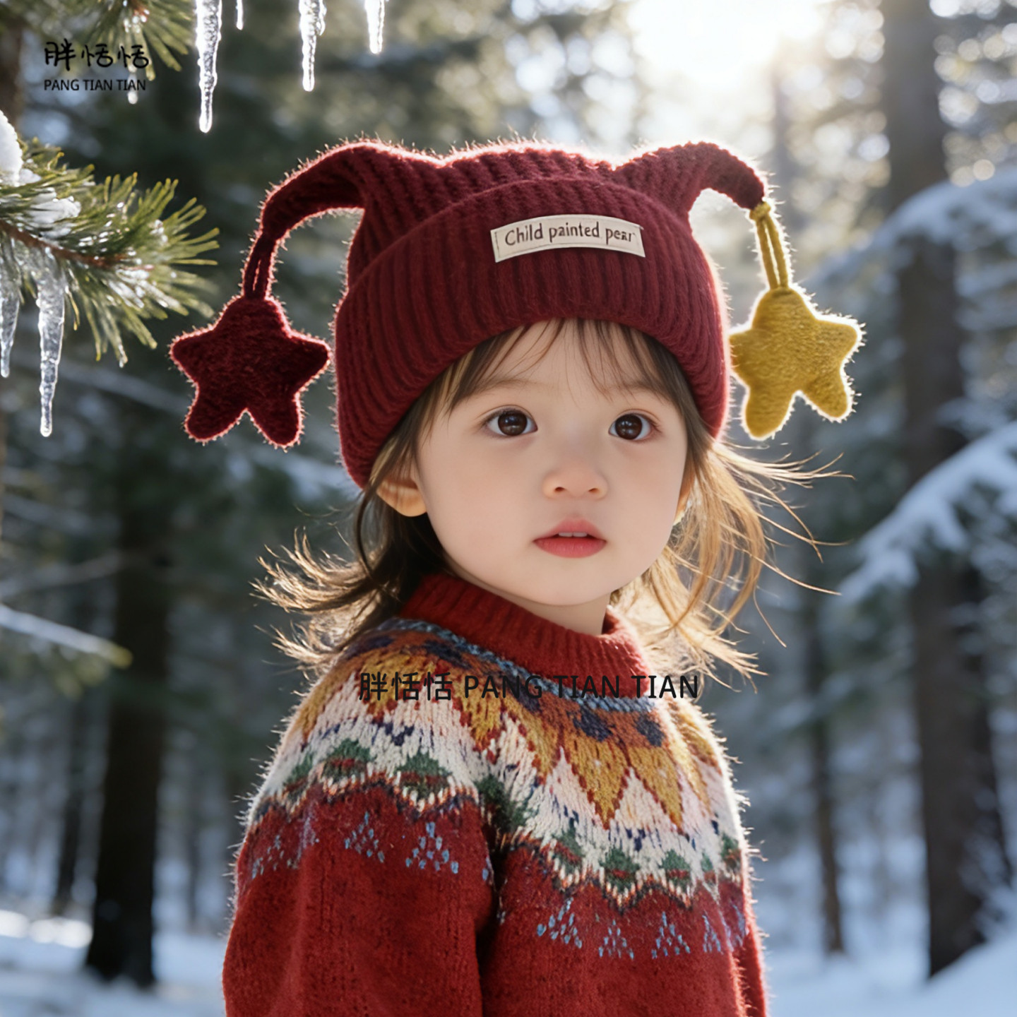 儿童帽子冬季女孩韩版洋气宝宝星星套头帽加厚男童保暖防风毛线帽,淘宝优惠券,粉丝福利购,淘宝优惠卷
