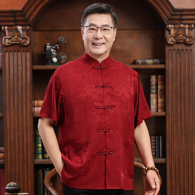 爸爸夏季短袖男士服长袖唐装衬衫 柒赢衬衫