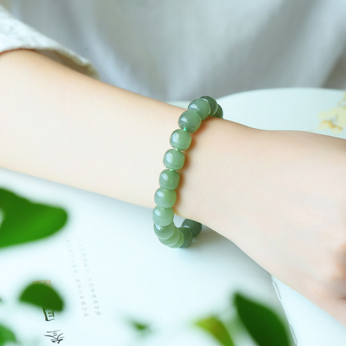 新款和田玉手链手串女款保真天然玉石晴水冰底老型珠人气首饰送证 - 图0