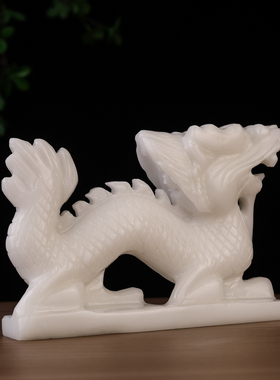 天然白玉龙摆件聚宝盆招财