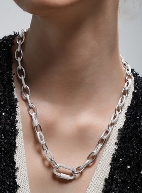 APM Monaco 密镶链环项链时尚潮流个性小众嘻哈男女款古巴链礼物