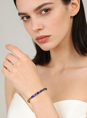 Clau Cris小众复古文艺墨绿细语闪耀方糖串珠叠戴气质百搭手链