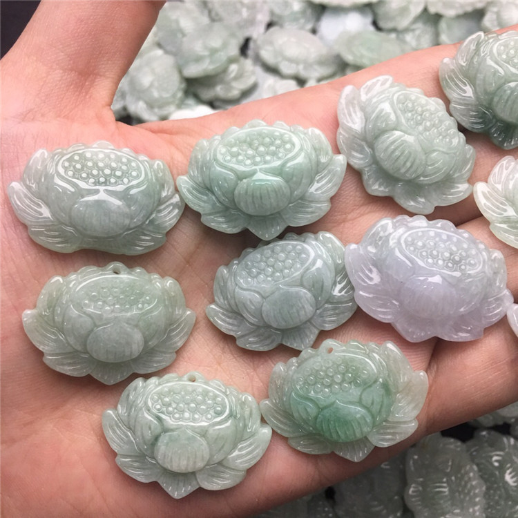 玉器糯种翡翠连花吊坠挂件缅甸玉石A货手链项链编织玉配件 - 图0