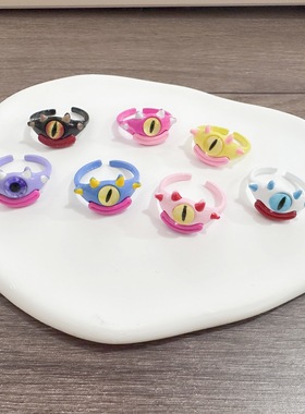 搞怪黑猫小怪兽戒指大眼仔多巴胺甜酷卡通可爱闺蜜情侣指环礼物批