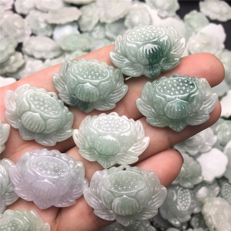 玉器糯种翡翠连花吊坠挂件缅甸玉石A货手链项链编织玉配件 - 图1