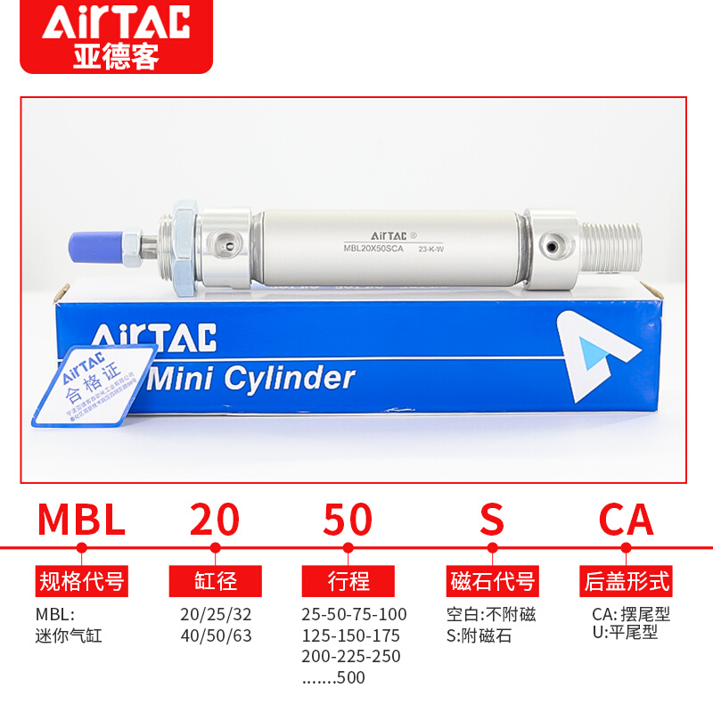 气动小型迷你气缸MAL铝合金MBL20-25*50X75X100X150X200SCA - 图0