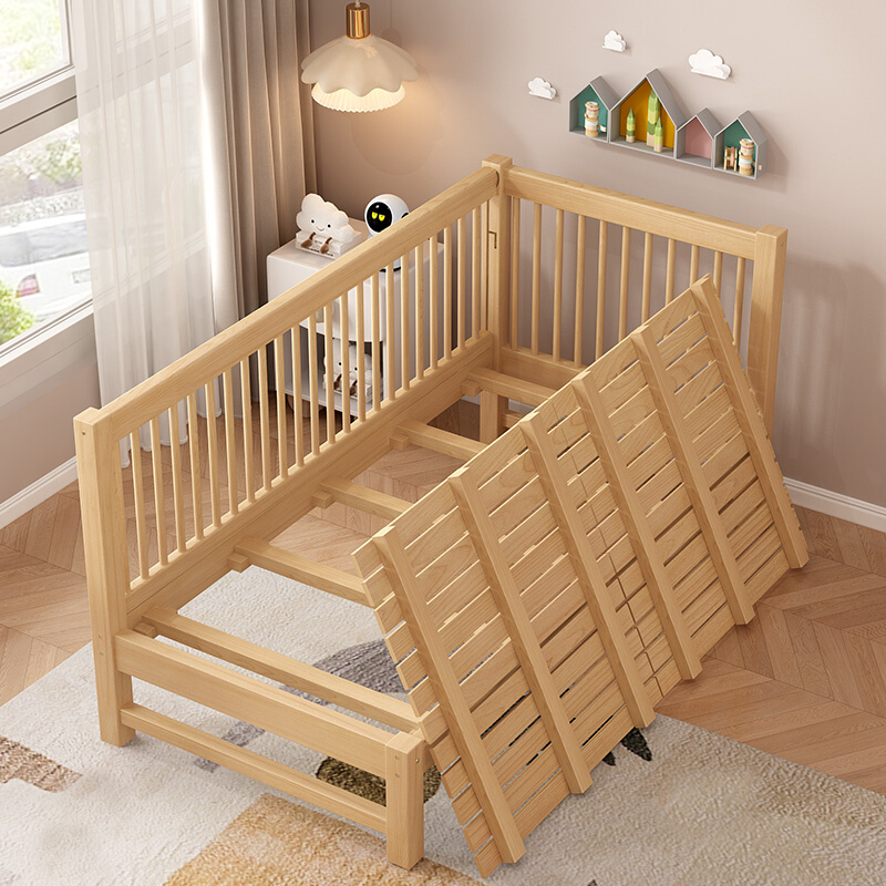 全榉木拼接床婴儿床护栏可升降无缝衔接大床定制加宽床拼接床边床 - 图2