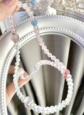 搭配爆款夏款上款水晶手链葡萄石草莓晶马粉多圈设计学生党送闺蜜