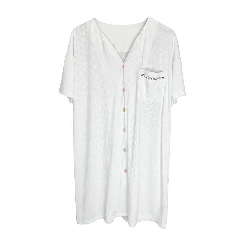 2022年新款春秋季纯棉性感衬衫睡裙 碧绒睡裙