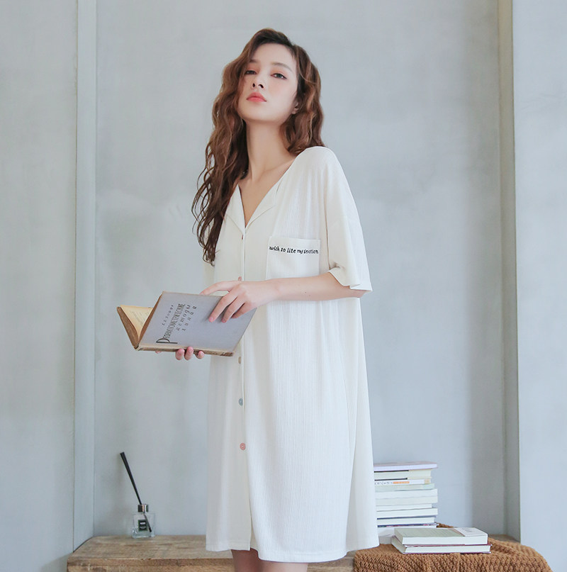 2022年新款春秋季纯棉性感衬衫睡裙 碧绒睡裙